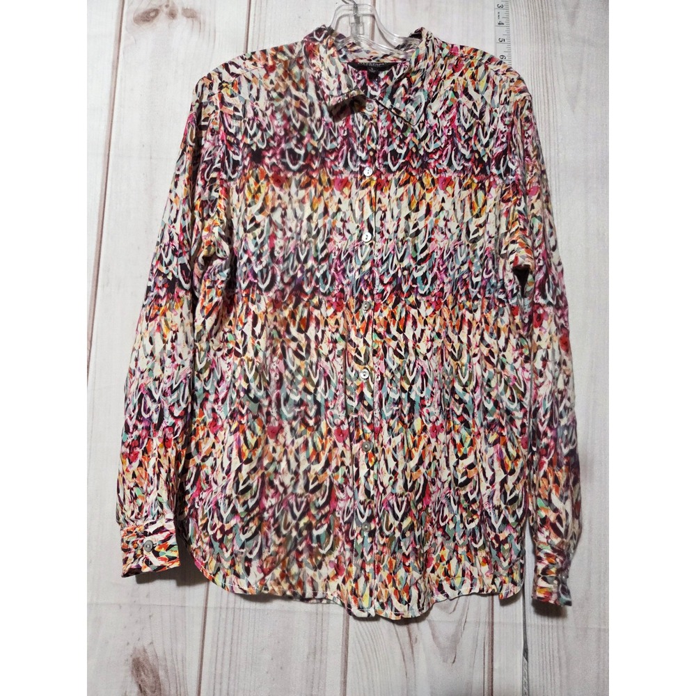 Liverpool Los Angeles Womensโ Large Abstract Feather Print Viscose Button Down